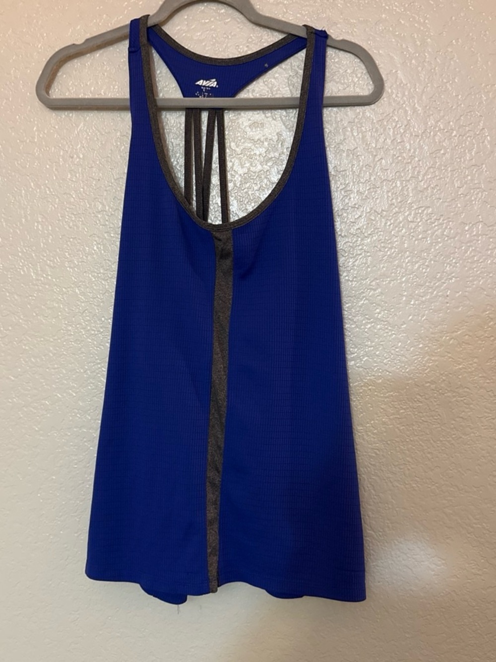 Avia Blue Tank Top with Black Trim and Strappy Back